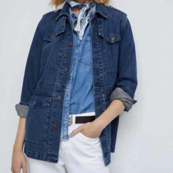 Unpublished Anthropologie Morgan Military Utility Denim Jean Jacket, Size S - Picture 1 of 14